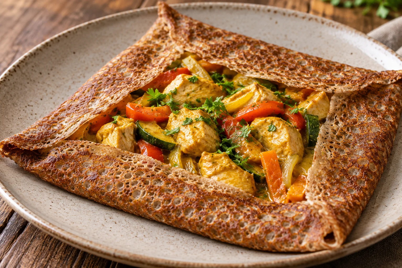 Galette poulet au curry et légumes