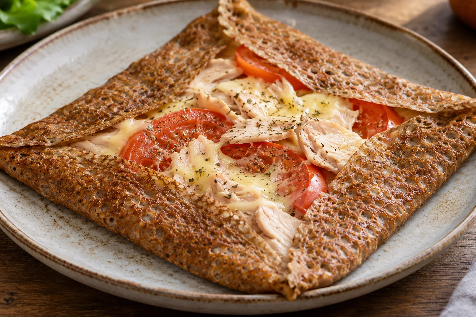 Galette dinde, emmental et tomates