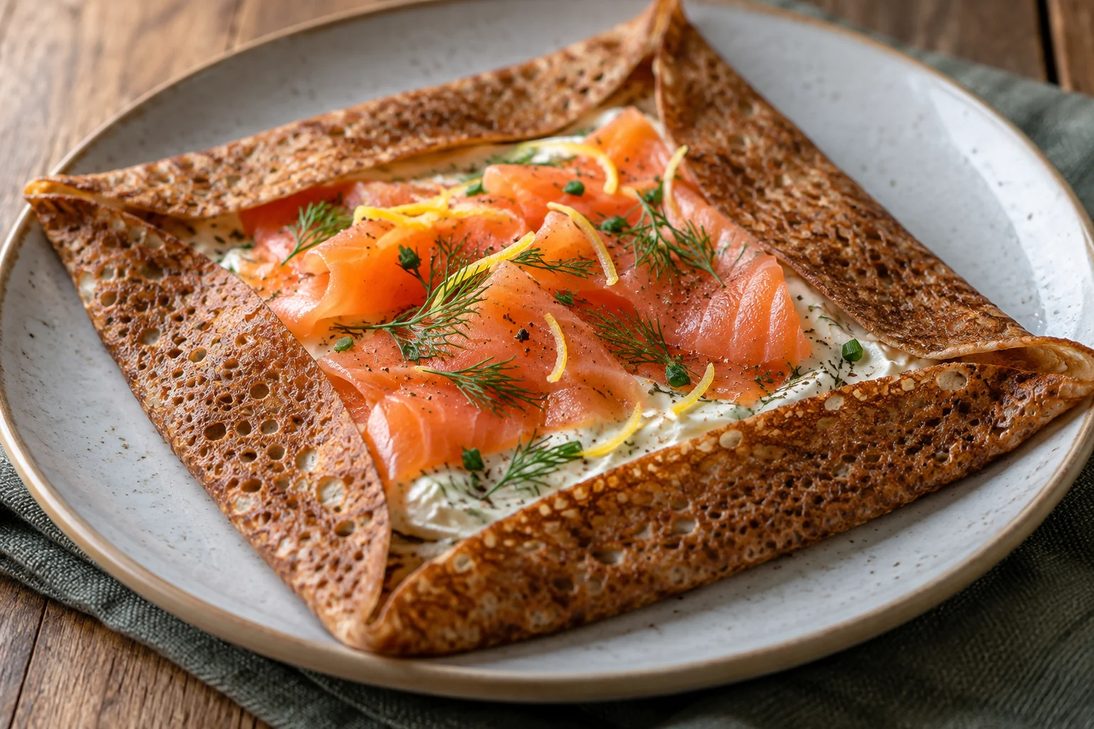 Galette saumon fumé, crème et citron