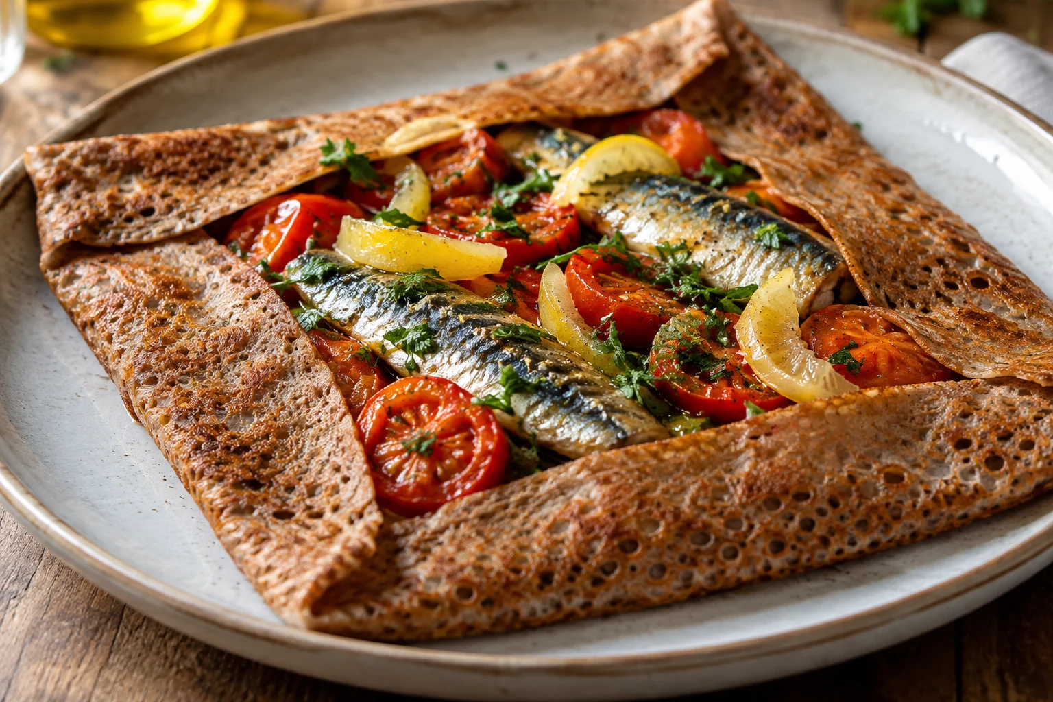 Galette sardines, tomates et citron confit