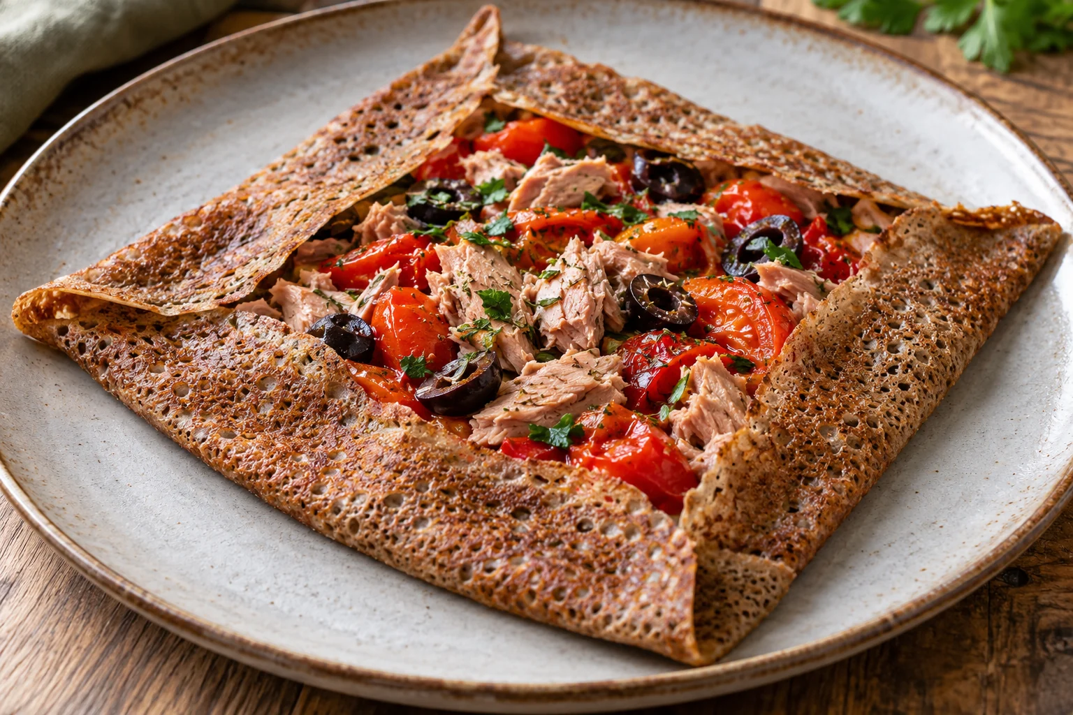 Galette thon, tomates et olives