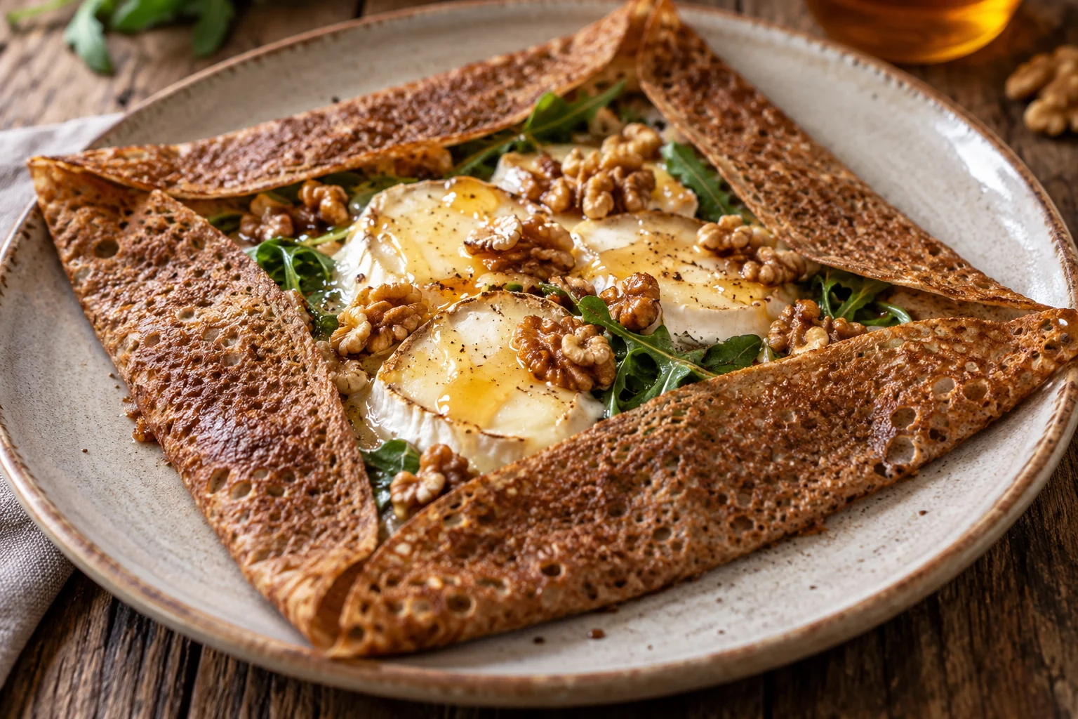 Galette chèvre, miel et noix