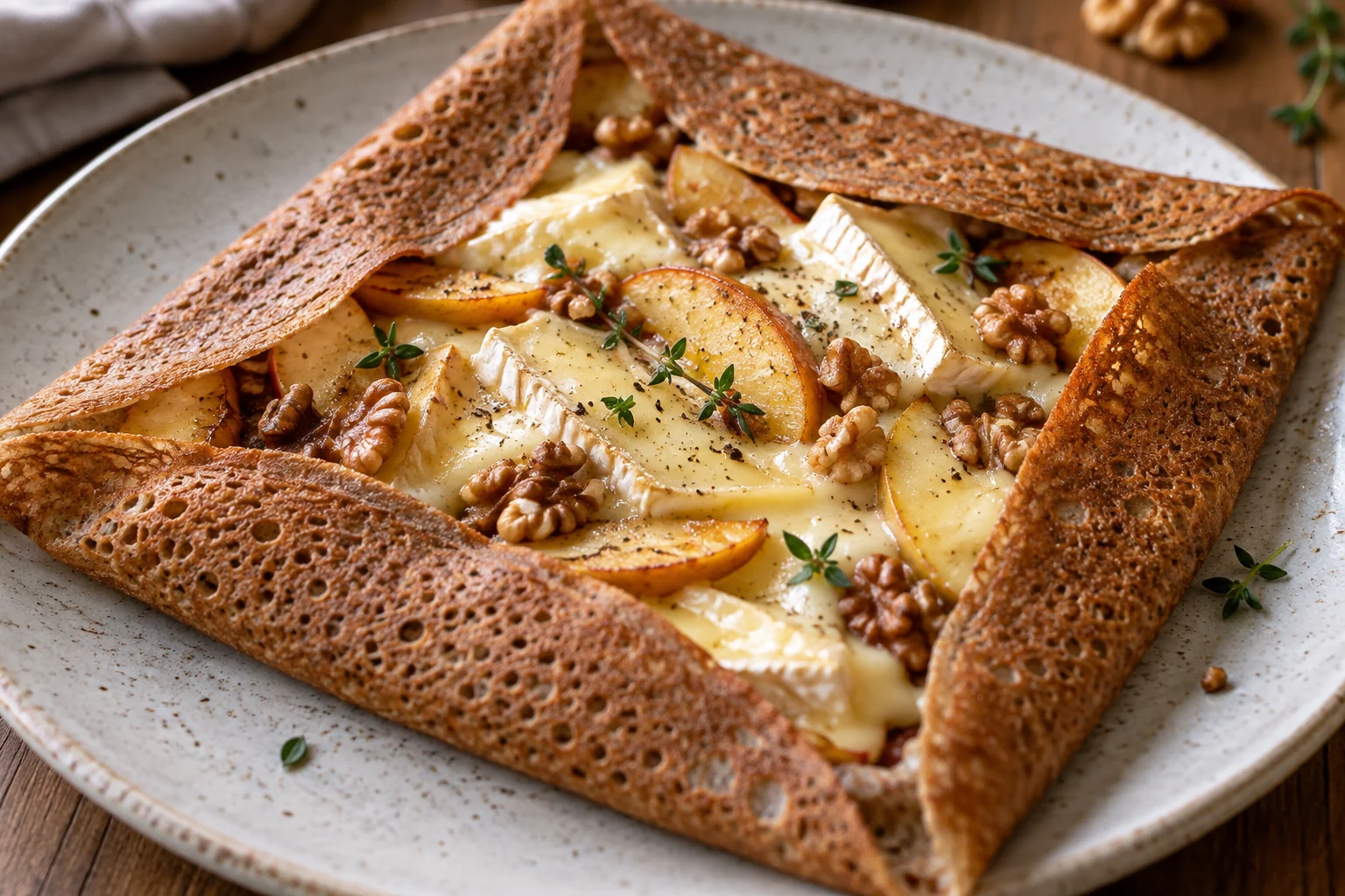 Galette camembert, pommes et noix
