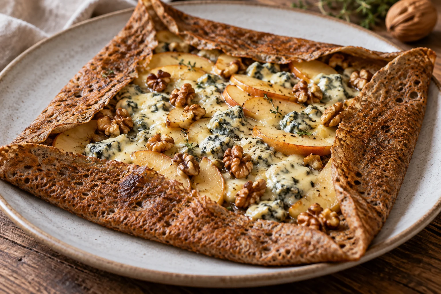 Galette roquefort, pommes et noix