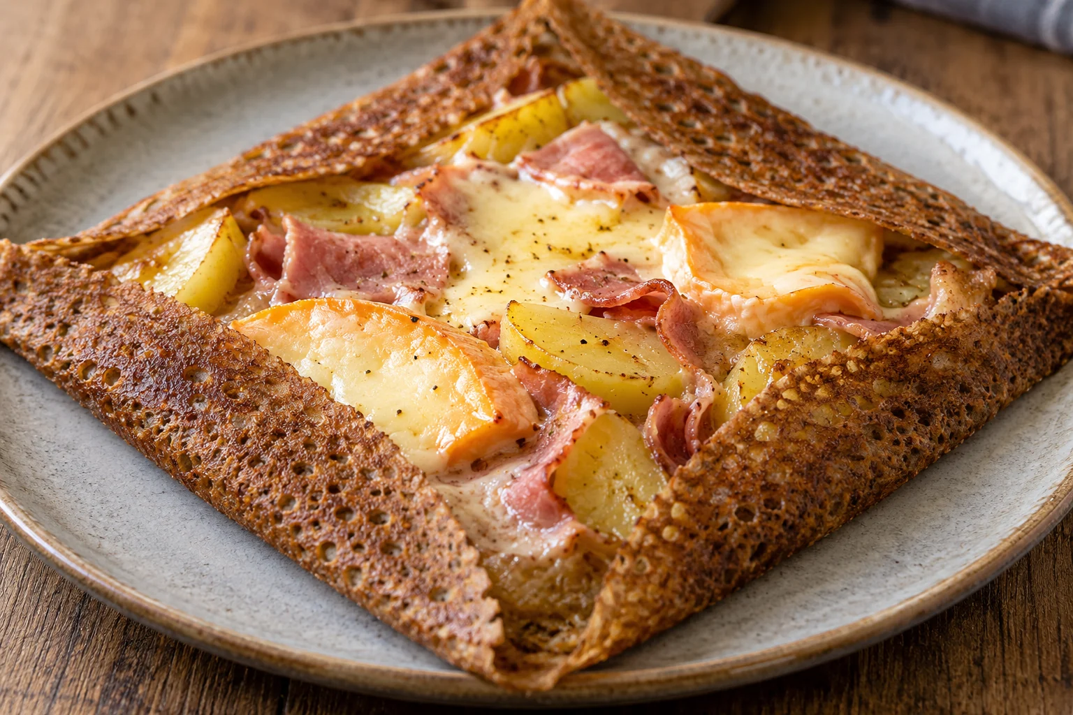 Galette maroilles, pommes de terre et jambon