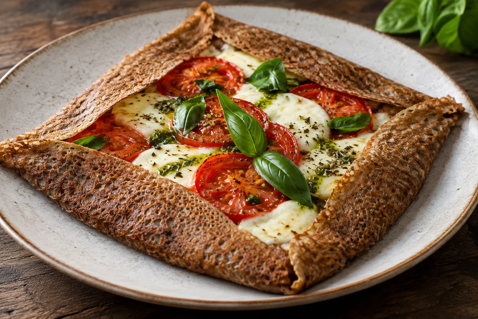 Galette mozzarella, tomates et basilic
