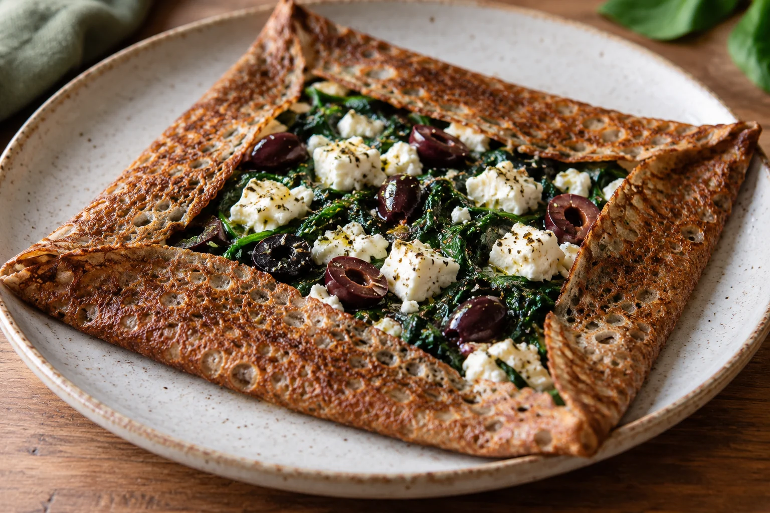 Galette feta, épinards et olives