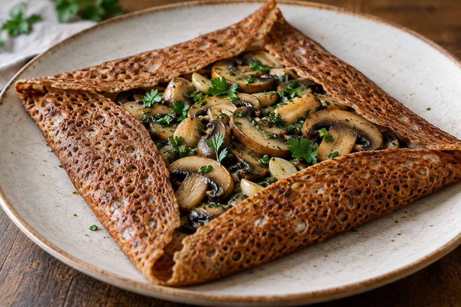 Galette champignons, ail et persil
