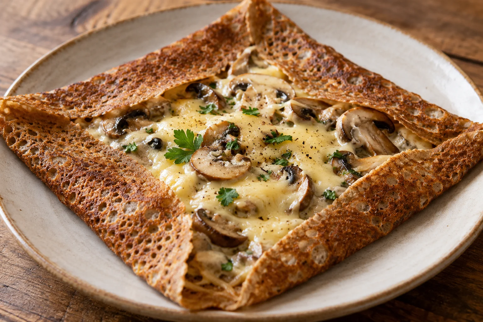 Galette champignons, crème et comté