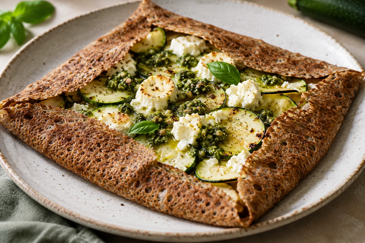 Galette courgettes, chèvre et pesto