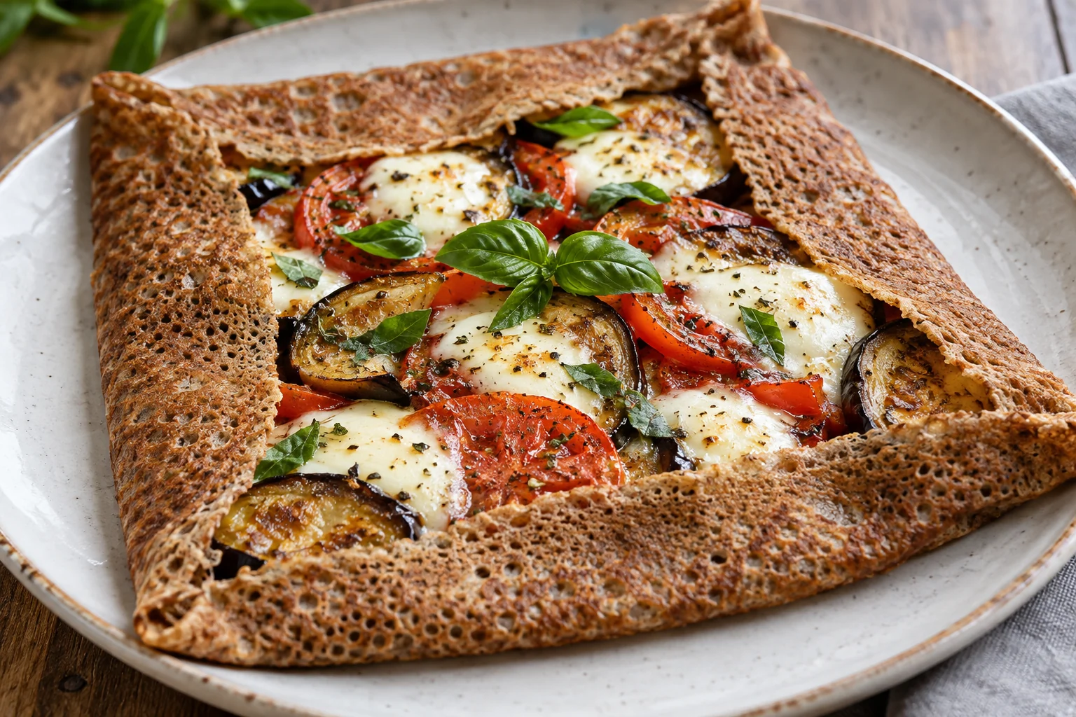 Galette aubergines, tomates et mozzarella