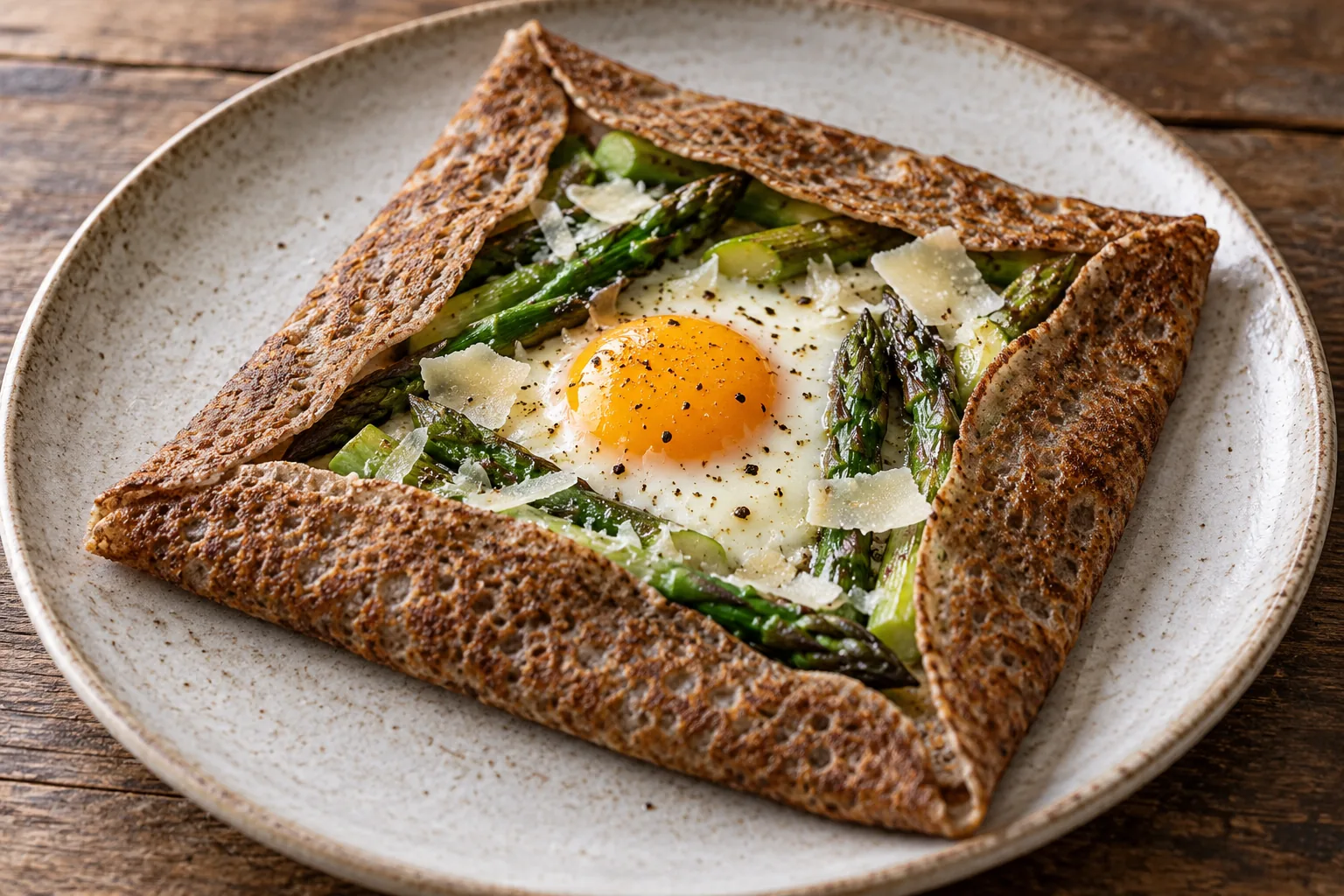 Galette asperges, œuf et parmesan