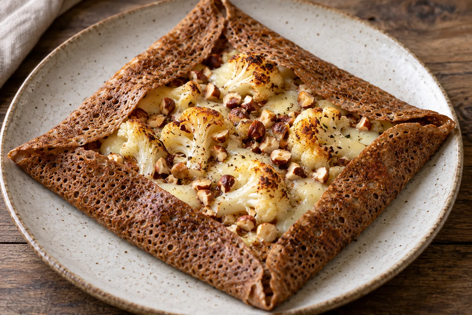 Galette chou-fleur rôti, comté et noisettes