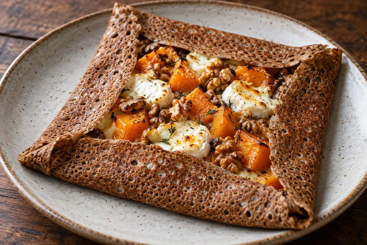 Galette potimarron, chèvre et noix