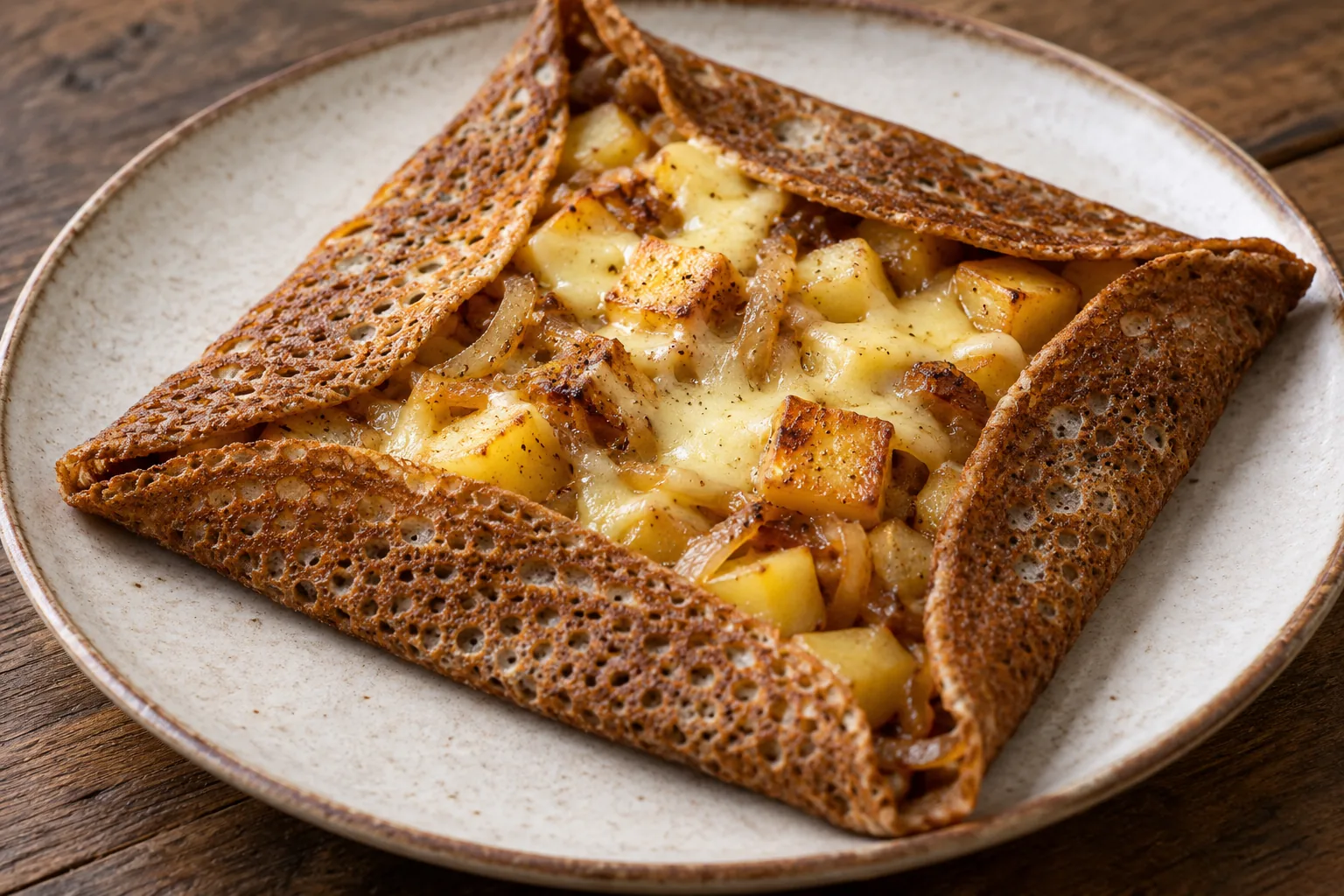 Galette pommes de terre, oignons et emmental