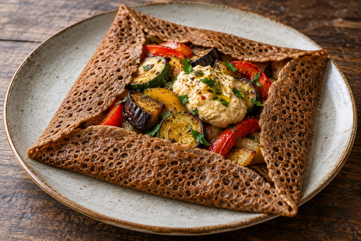 Galette légumes grillés et houmous