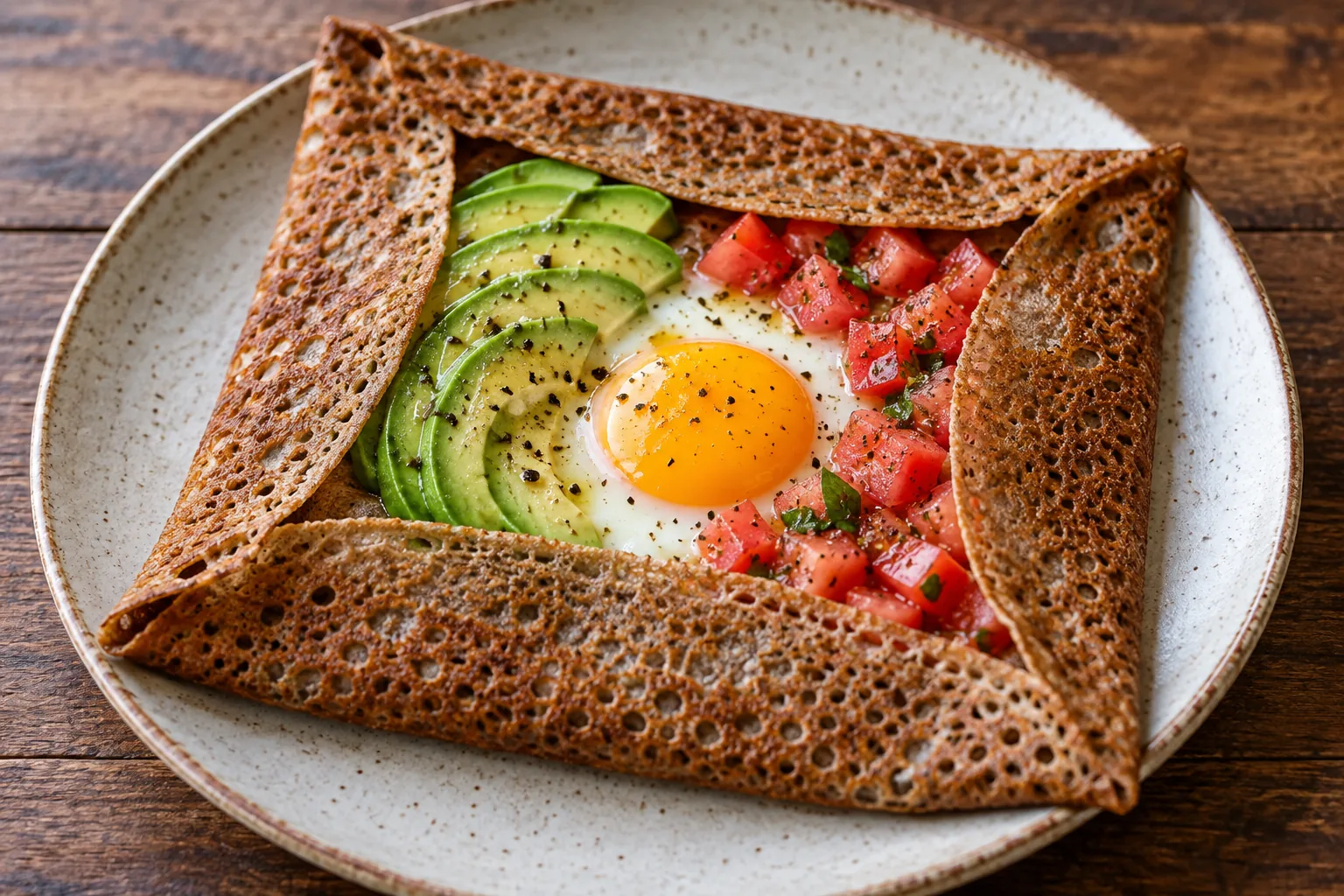 Galette avocat, œuf et tomates