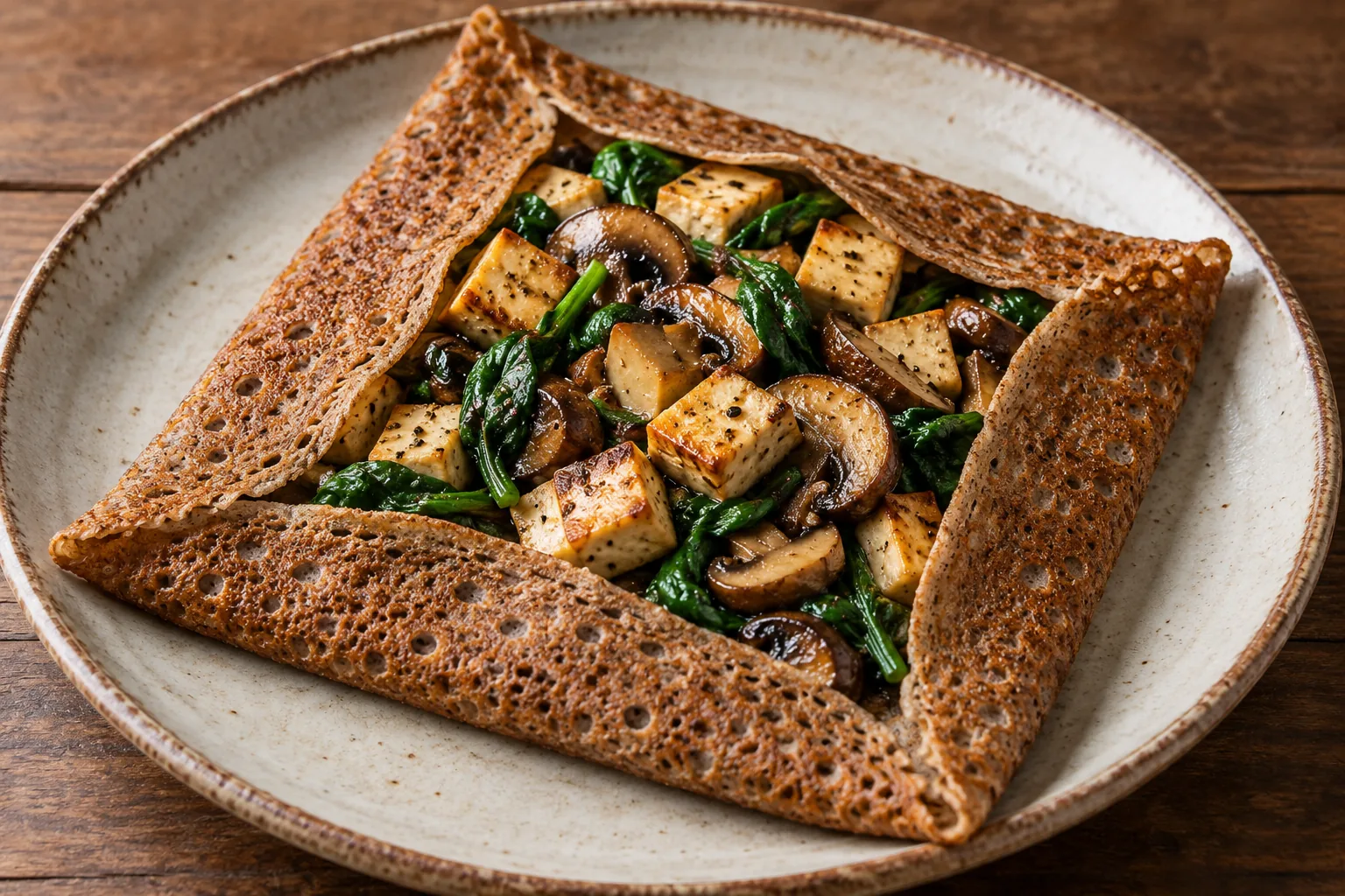 Galette tofu fumé, champignons et épinards