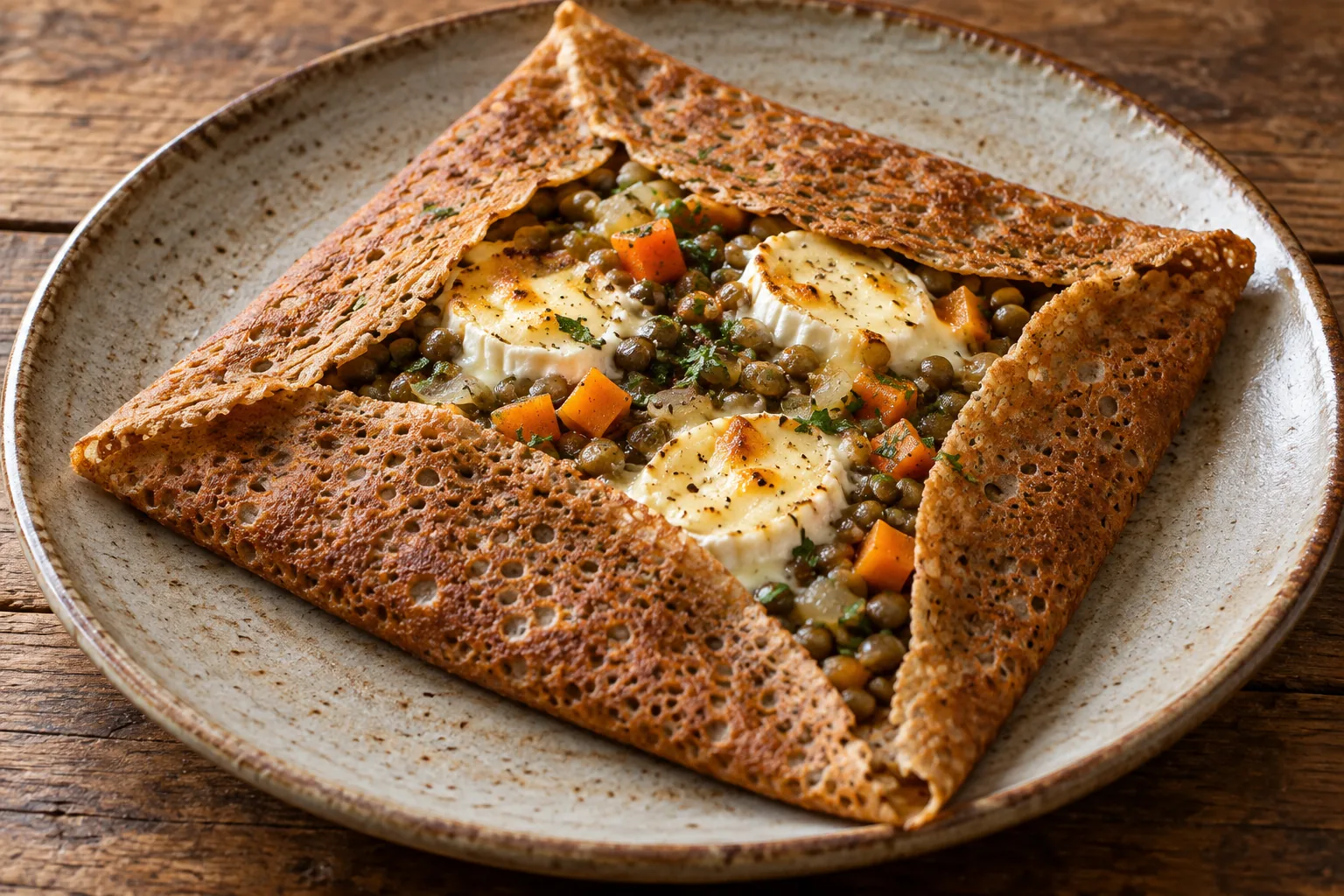 Galette lentilles, carottes et chèvre