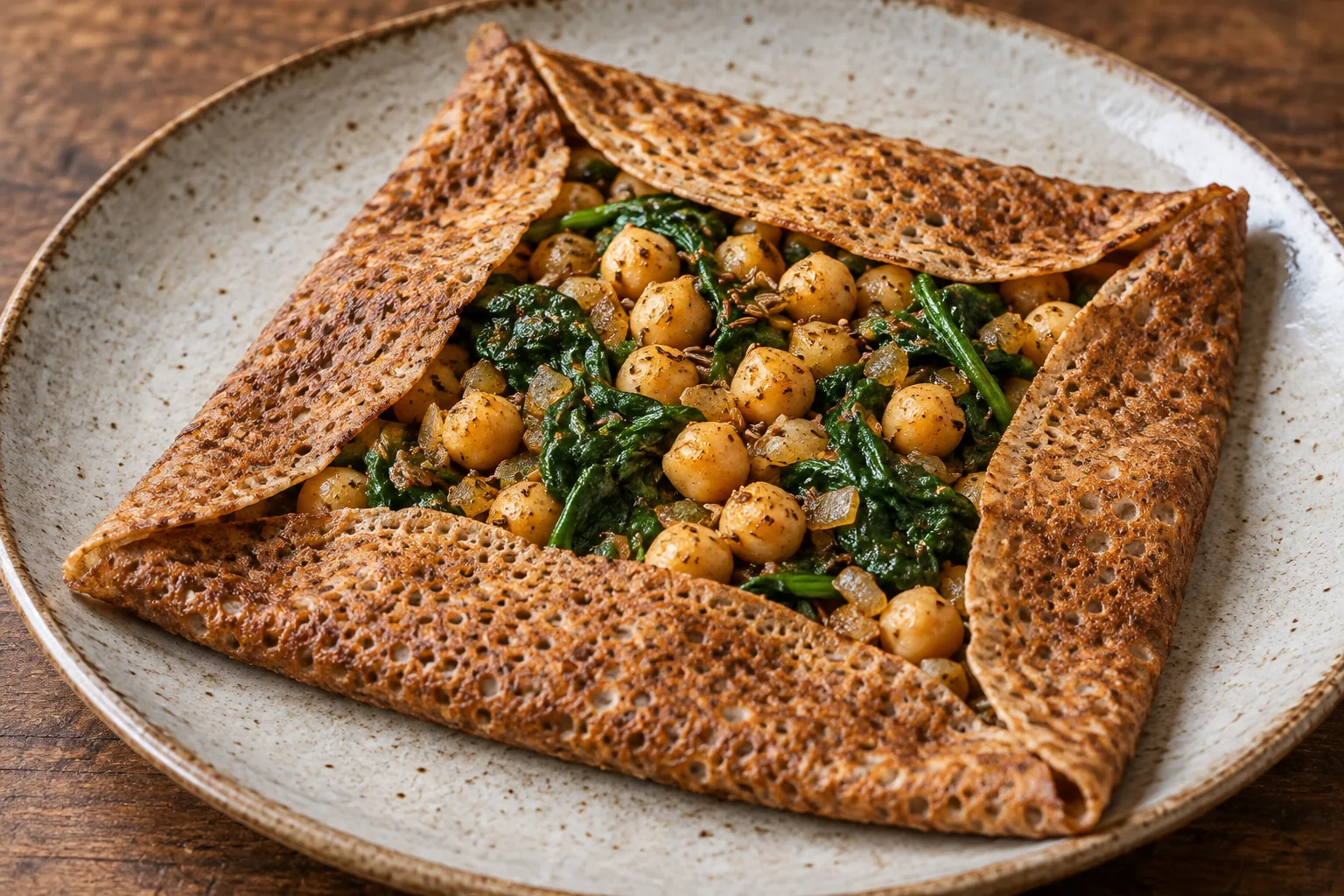 Galette pois chiches, épinards et cumin