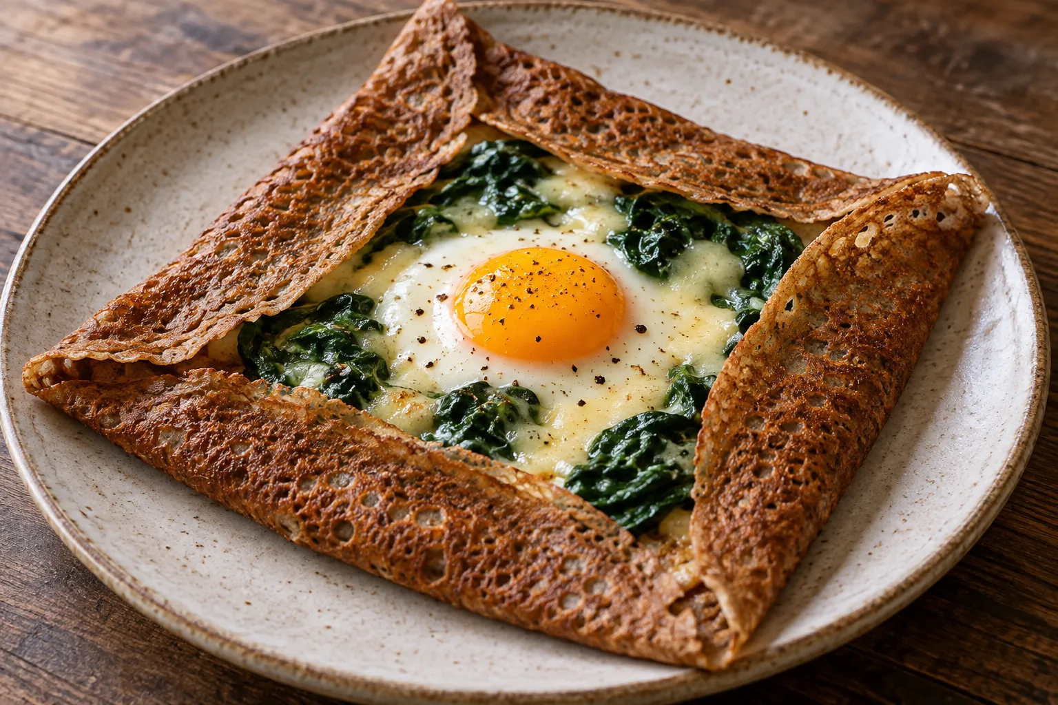 Galette œuf, emmental et épinards