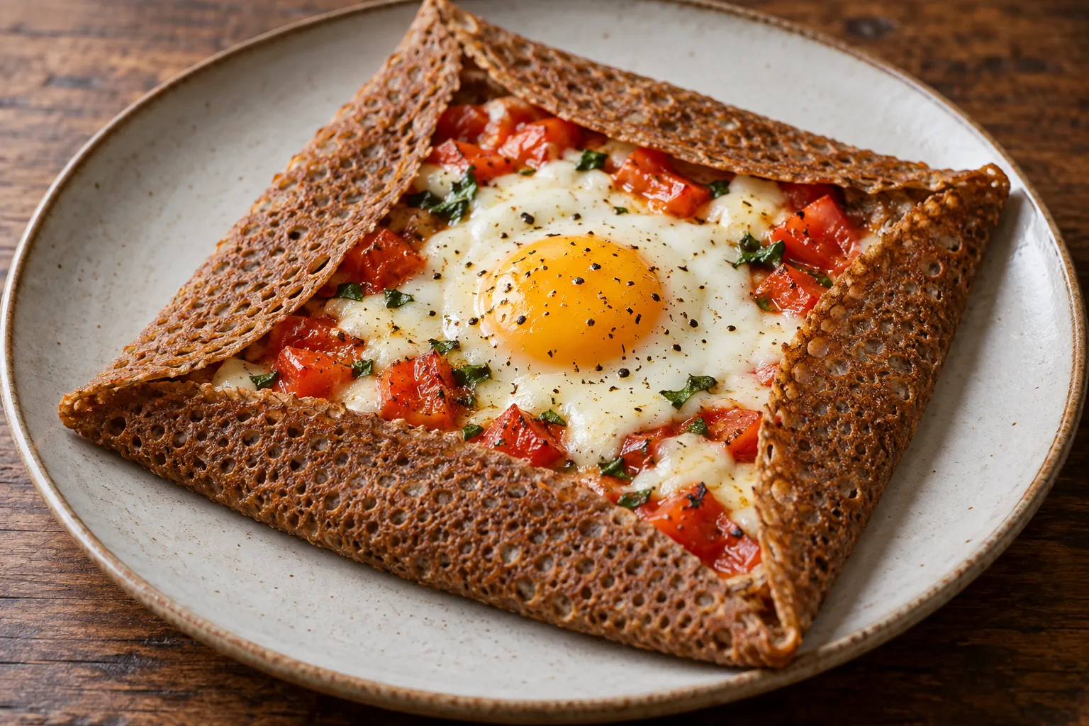 Galette œuf, tomates et mozzarella