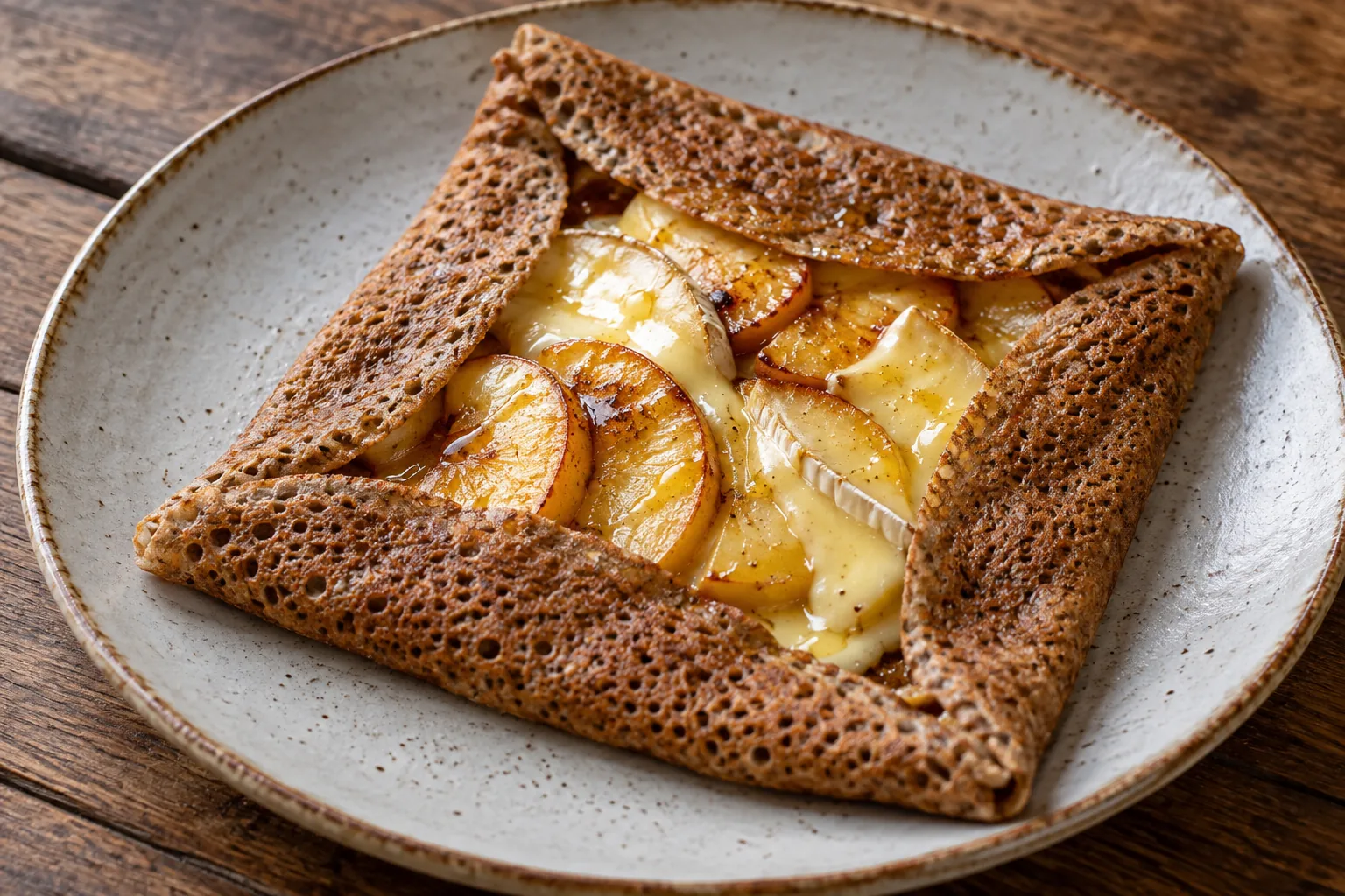Galette pommes, camembert et miel