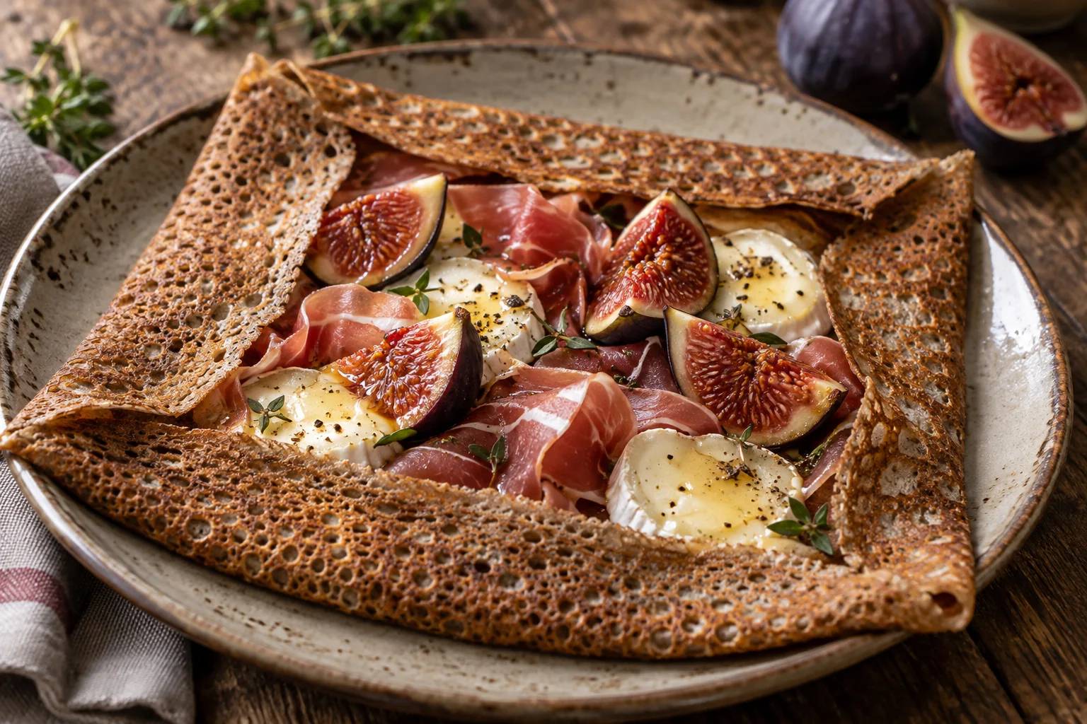 Galette jambon cru, chèvre et figues