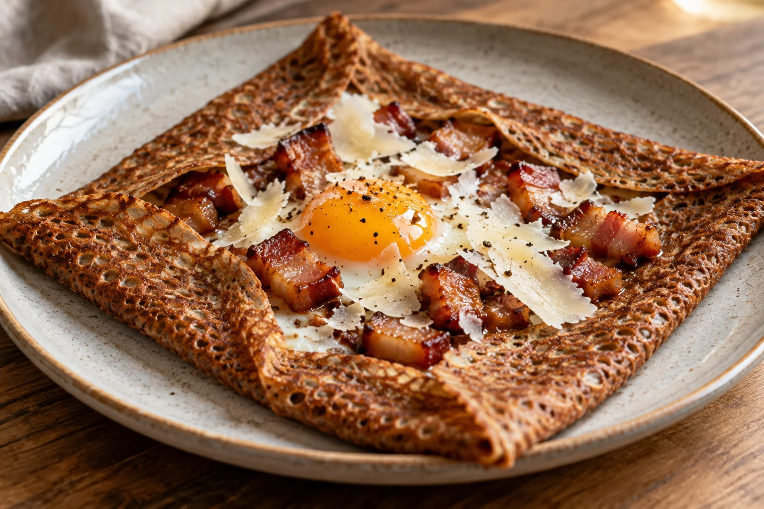 Galette guanciale, œuf et parmesan