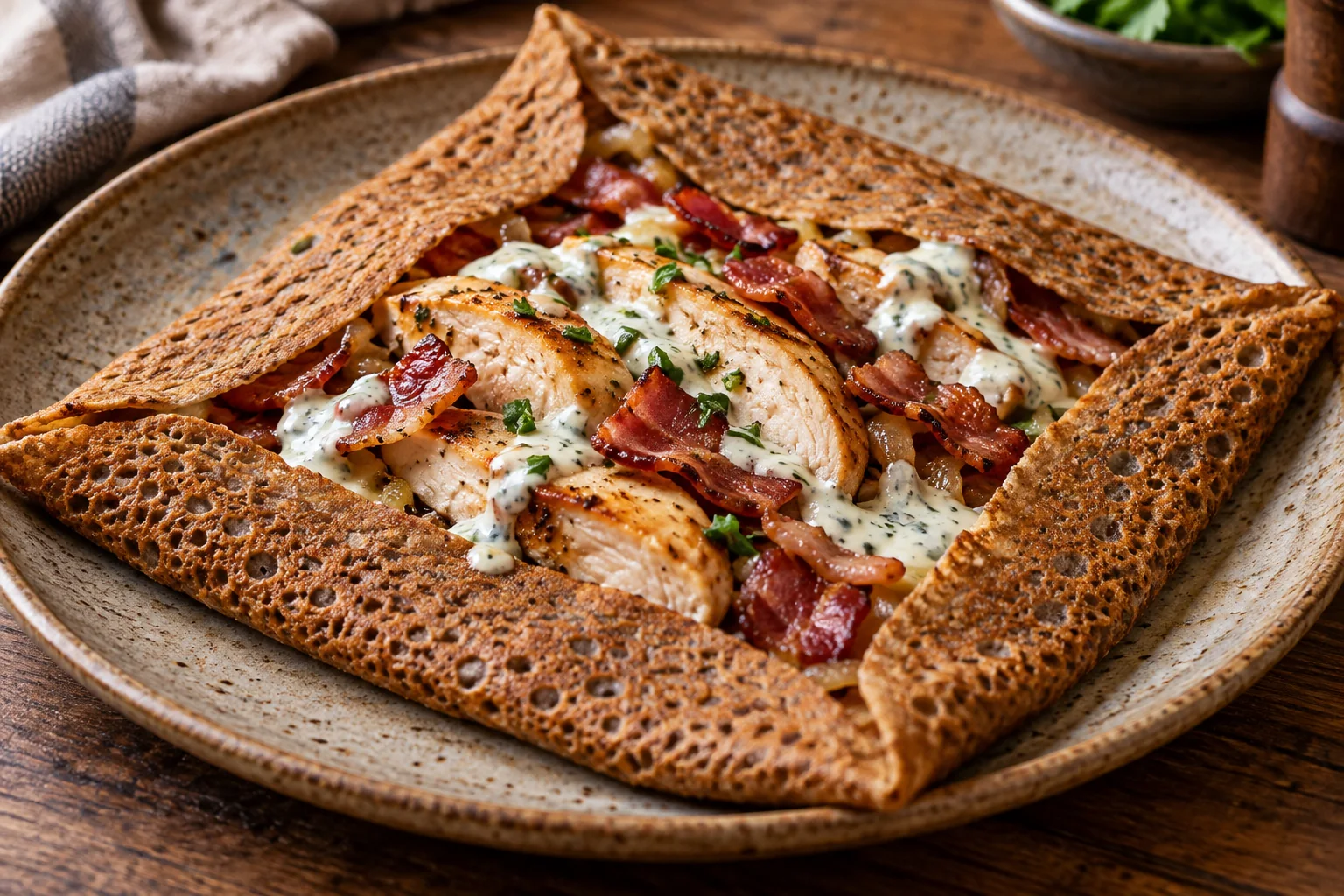 Galette poulet, bacon et sauce ranch