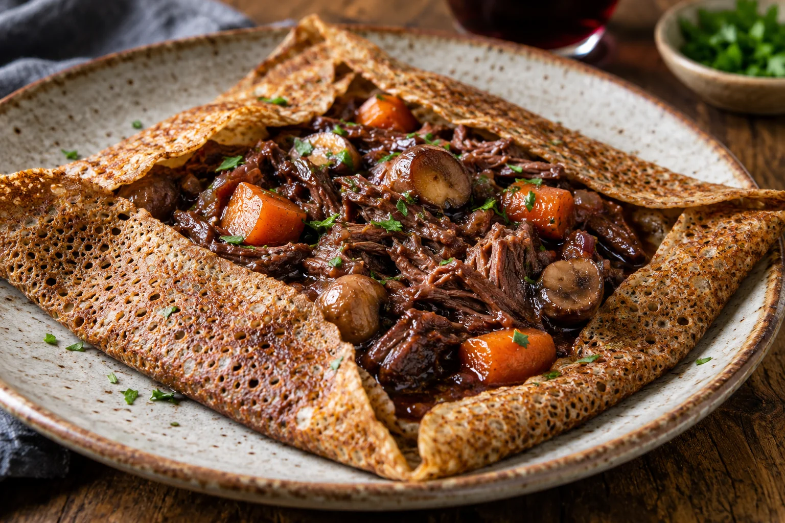 Galette bœuf bourguignon effiloché