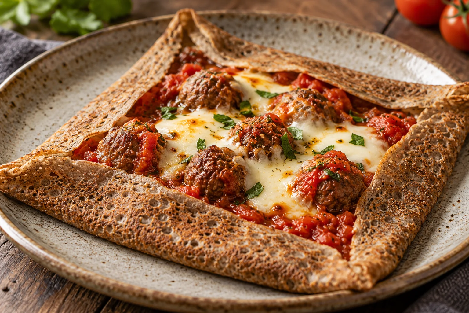 Galette boulettes de bœuf, tomates et mozzarella