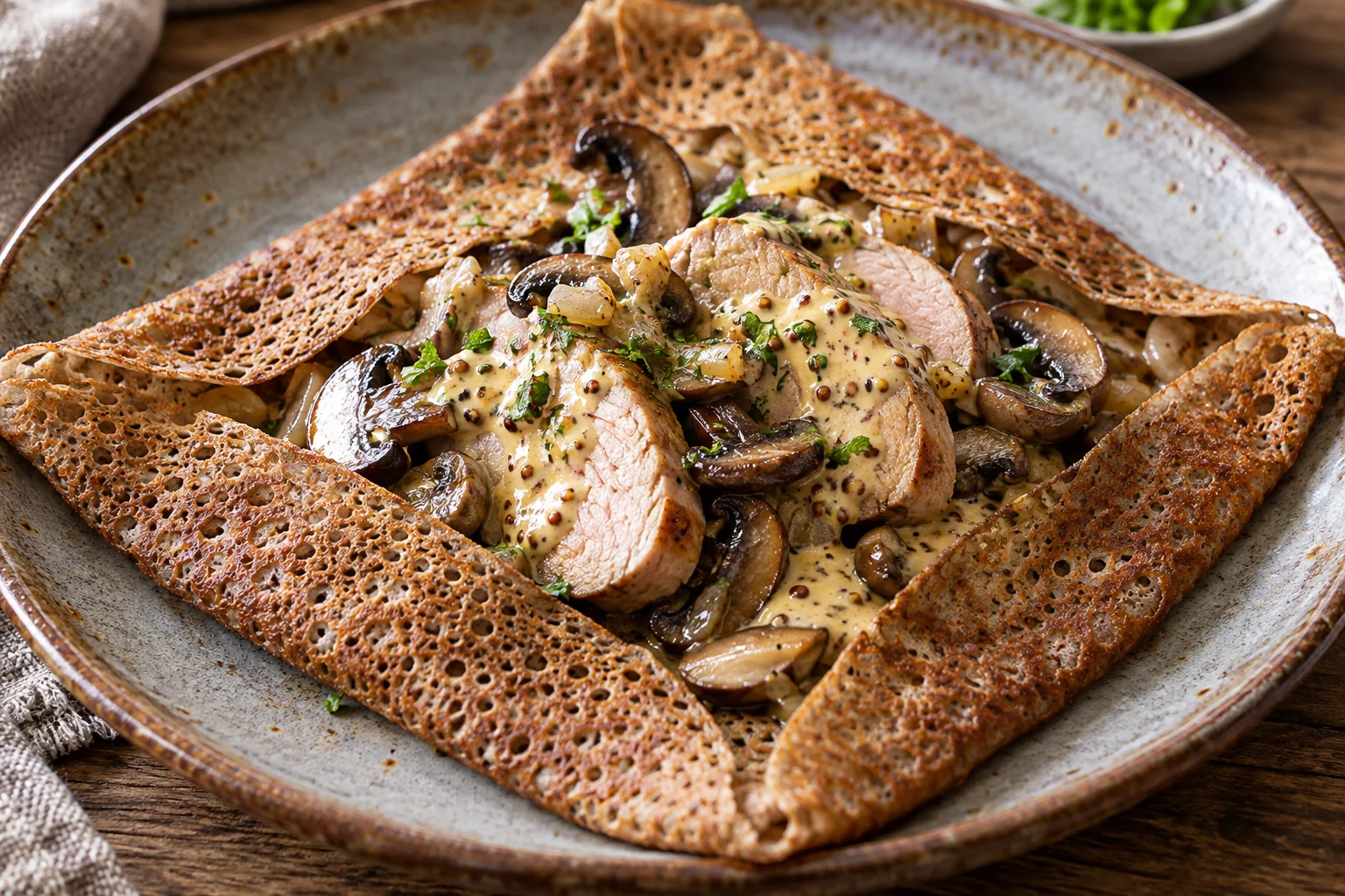 Galette filet mignon, champignons et moutarde