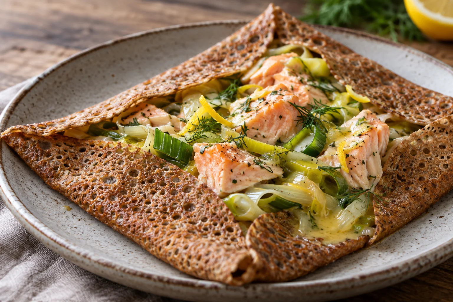 Galette truite, poireaux et beurre citronné