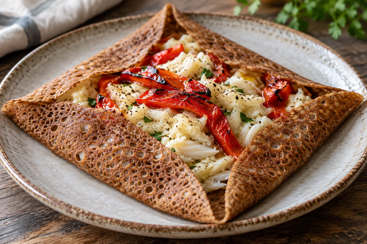 Galette brandade de morue et poivrons grillés