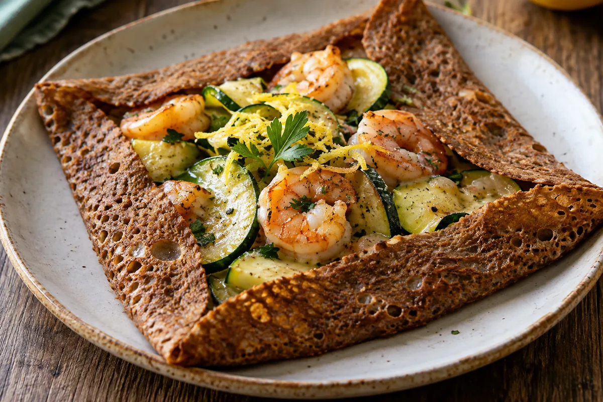 Galette crevettes, courgettes et sauce citronnée