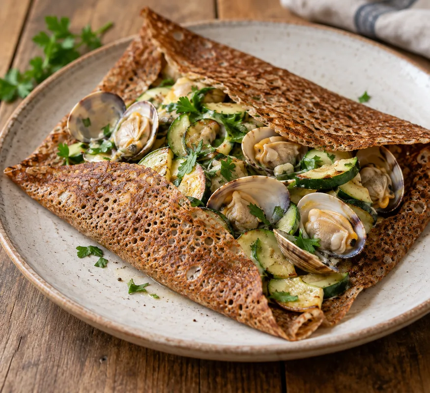 Galette aux palourdes, courgettes et persil
