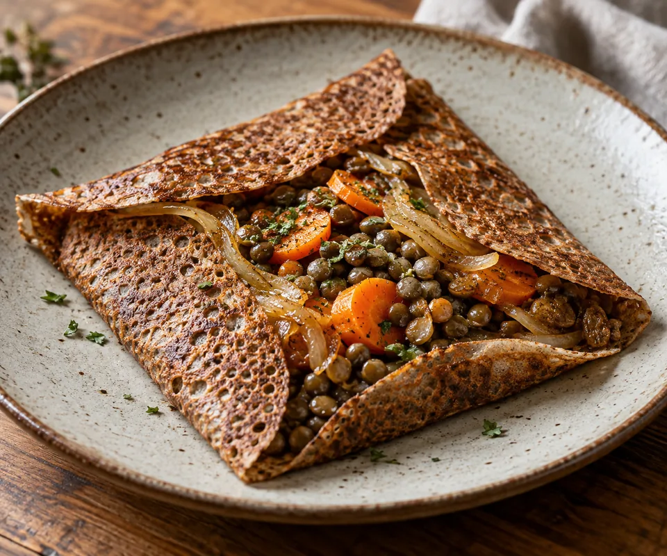 Galette lentilles, carottes et oignons confits