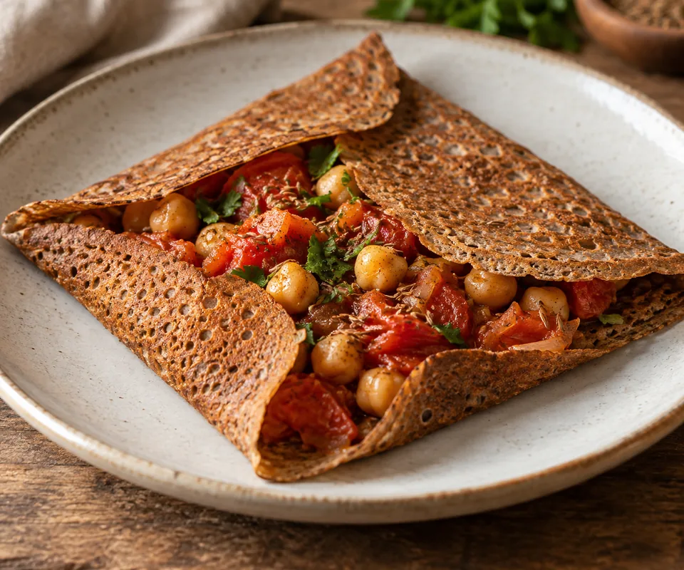 Galette pois chiches, tomates et cumin