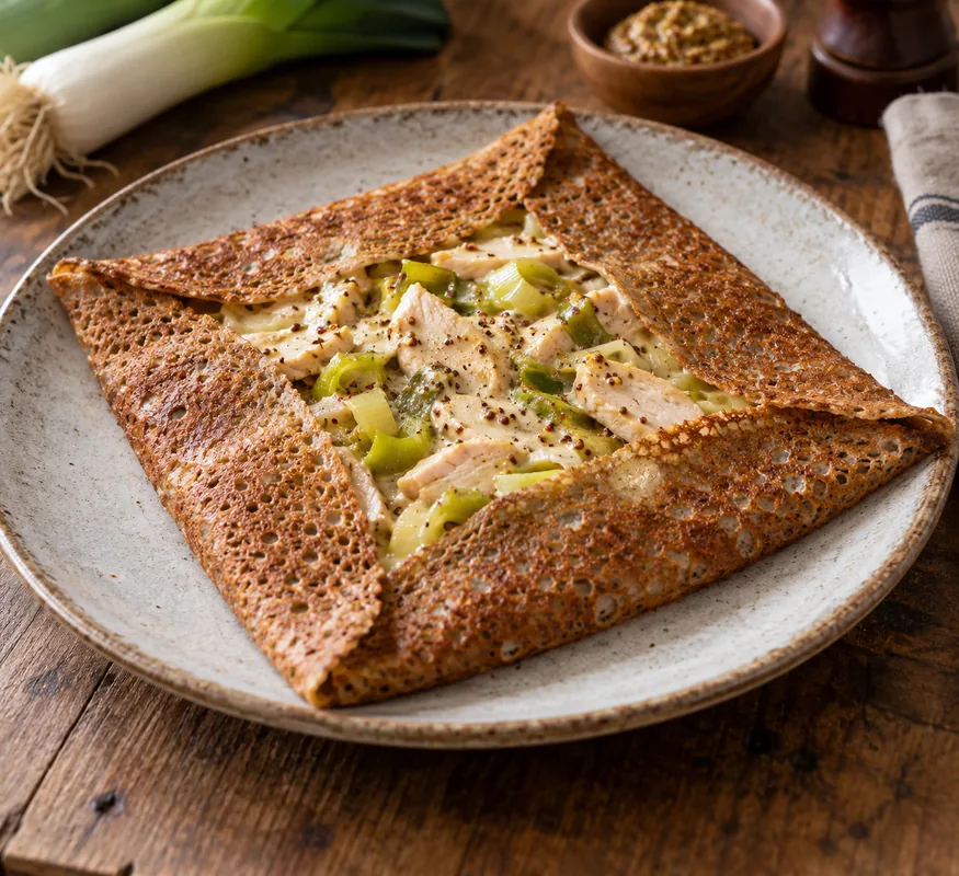 Galette dinde, poireaux et moutarde à l’ancienne