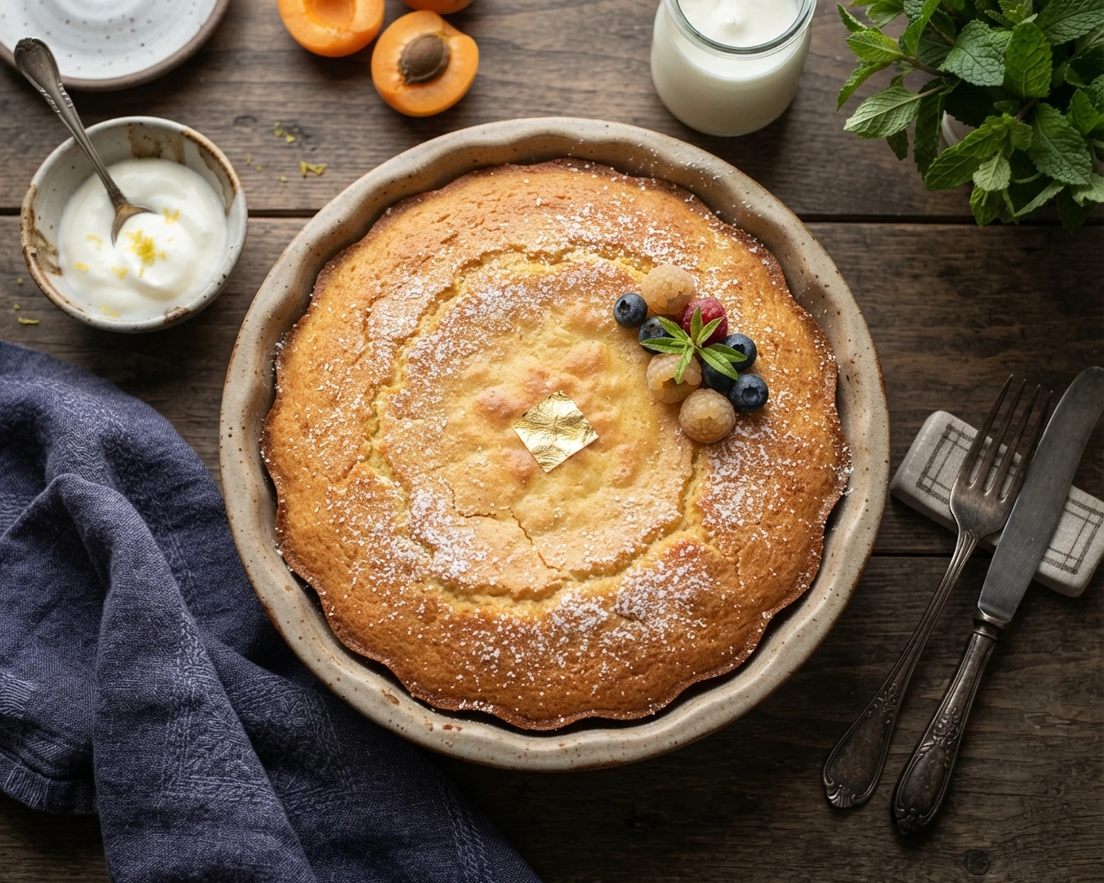 Tranche épaisse de gâteau au yaourt doré montrant une mie fine et moelleuse.