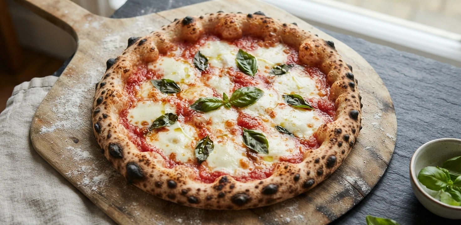 Pizza tomate, mozzarella et basilic