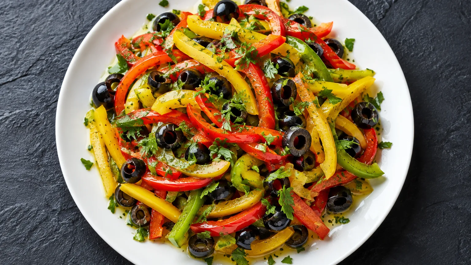 Salade de poivrons crus aux olives