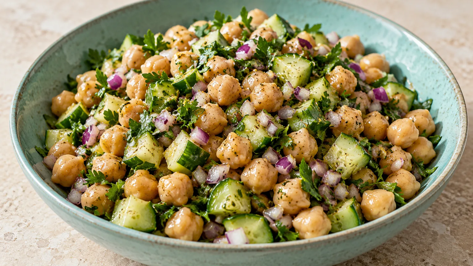 Salade de pois chiches au concombre et au cumin