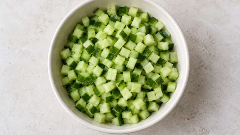 Concombre taillé en petits dés avec sa peau