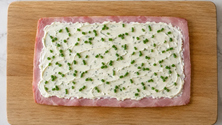 Tranche de jambon tartinée avant roulage