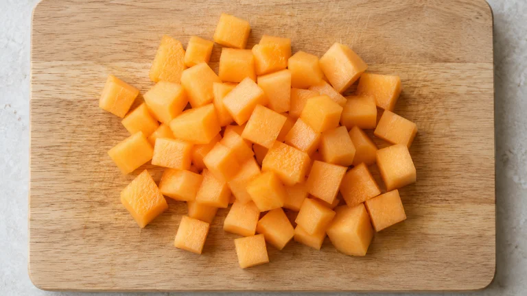 Chair de melon charentais taillée en cubes