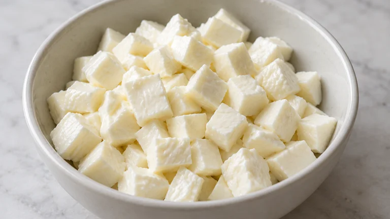 Mozzarella égouttée coupée en cubes