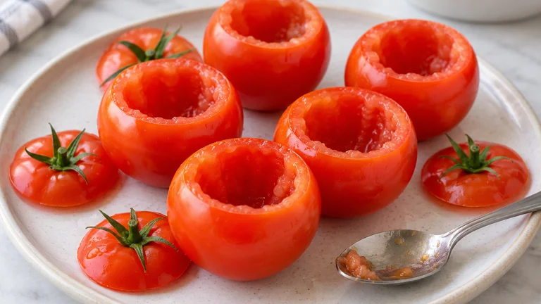 Grosses tomates cerises évidées sans percer les parois