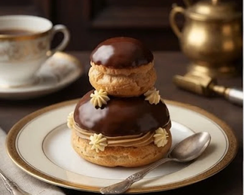Religieuse au café composée de deux choux garnis et glacés